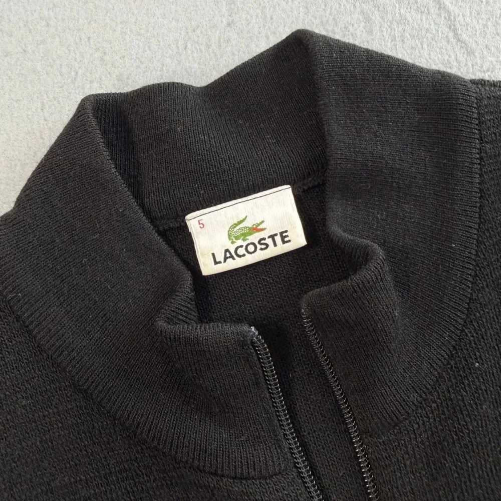 Vintage Lacoste Full Zip Sweater Mens 5 / L Black Striped Mock Neck Wool Blend